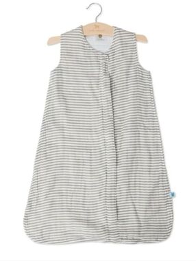 Little Unicorn Muslin Sleep Sack 6-12M 1.1 TOG Grey Stripe 2 Way Zipper